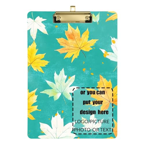 Aquarell-Klemmbrett, weiß, gelb, Ahornblätter, Türkis, personalisierbar, transparent, für Fußball, Softball, Coaching, Größe 22,9 x 30,5 cm Aquarell-Klemmbrett, weiß, gelb, Ahornblätter, Türkis, personalisierbar, transparent, für Fußball, Softball, Coaching, Größe 22,9 x 30,5 cm von tplaotee