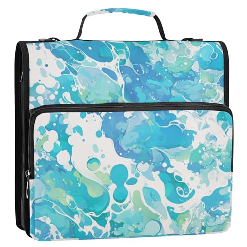 Aquarell-Ordner, abstrakt, blau, flüssig, 3,8 cm, 3 Ringe, Reißverschluss, Organizer mit Gurt, mehrere Taschen, Dokumenten-Organizer für Mittelschule von tplaotee