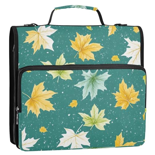 Aquarell-Organizer, Ahornblätter, Türkis, 3 Ringe, Organizer, Ordner mit Schultergurt, mehrere Taschen, Dokumentenmappe für Schule und Büro von tplaotee