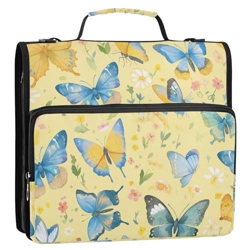 Aquarell-Schmetterlinge, Pastellfarben, 3,8 cm, 3 Ringe, Ordner mit extra Taschen mit Griff, Laege-Kapazität, Dokumenten-Organizer, Tasche für Büro, Schule von tplaotee