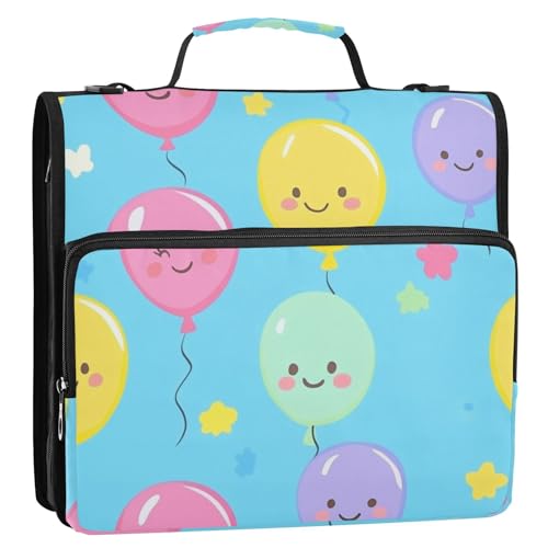 Balloons Happy Childish Ringbuch mit 3 Ringen und extra Taschen mit Griff, inklusive Reißverschlusstasche, Portfolio-Organizer für Mittelschüler von tplaotee