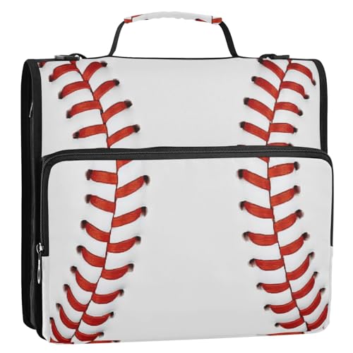 Baseball Lines Dokumentenmappe mit 3 Ringen und abnehmbarem Schultergurt, 3,8 cm, Rot / Weiß von tplaotee