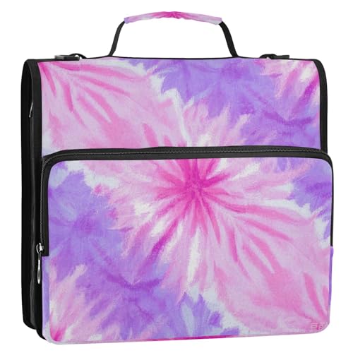 Batik-Mappe mit 3 Ringen, Reißverschluss, wasserdicht, für Büro, Schule, 3,8 cm, Rosa-Violett von tplaotee