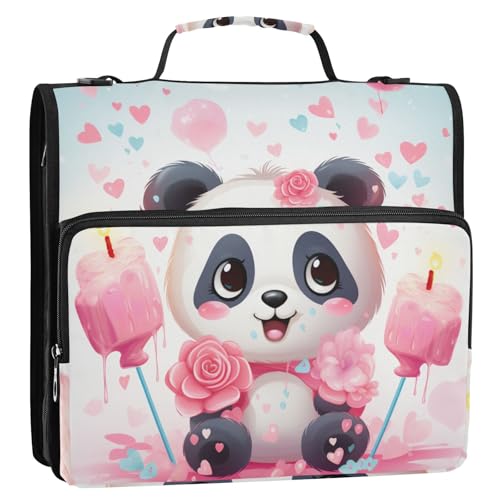 Bindertasche mit süßem Panda-Blumen-Design, 3,8 cm, Reißverschluss, mit Schultergurt, tragbar, für Zuhause, Reisen, sichere Aufbewahrungstasche für die Schule von tplaotee