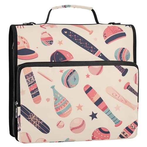 Boho-Baseballschläger mit 3 Ringen, einfacher Stil, Ordner mit extra Taschen mit Schultergurt und Griff, tragbar, für Zuhause, Reisen, sichere Aufbewahrungstasche für Schule und Büro von tplaotee