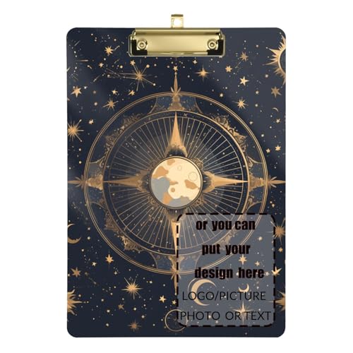 Boho-Klemmbrett, Mond, Sonne, personalisierbar, wasserdicht, für Trainer, medizinisches Klassenzimmer, Größe 22,9 x 30,5 cm von tplaotee