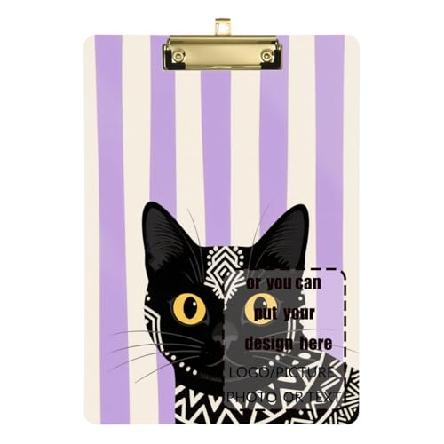Boho-Klemmbrett, schwarze Katze, weiß und violett, gestreift, Kunststoff, für Klassenzimmer, Zubehör für Lehrer, Grundschule, Größe 22,9 x 30,5 cm Boho-Klemmbrett, schwarze Katze, weiß und violett, gestreift, Kunststoff, für Klassenzimmer, Zubehör für Lehrer, Grundschule, Größe 22,9 x 30,5 cm von tplaotee