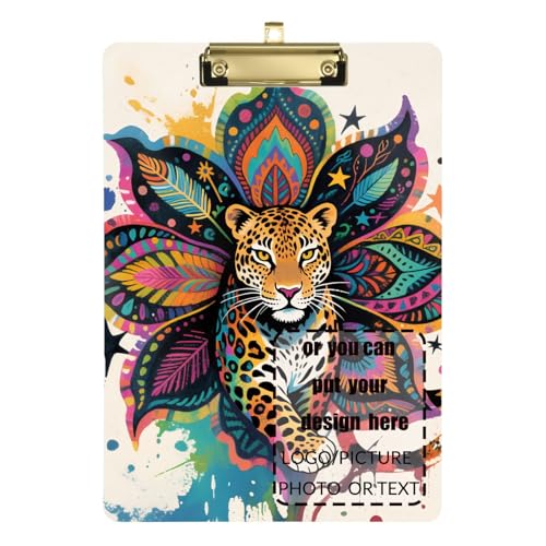 Boho-Mandala-Blumen-Leoparden-Klemmbrett, bunt, anpassbar, wasserdicht, für Lehrer, Größe 22,9 x 30,5 cm von tplaotee