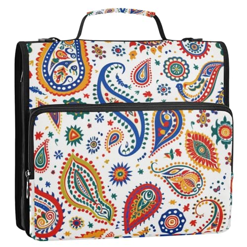 Boho Paisley Coloful 3 Ringe 3,8 cm Organizer Ordner mit Schultergurt, mehrere Taschen, Dokumentenmappe, Organizer für Mittelschule von tplaotee