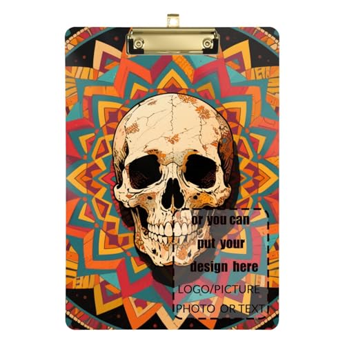 Boho-Schädel-Muster, personalisierbar, unzerbrechlich, transparent, für Lehrer, Krankenpflege, Größe 22,9 x 30,5 cm von tplaotee