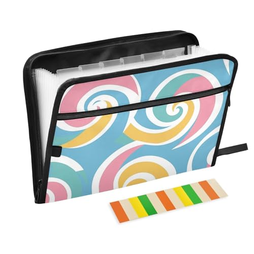 Büromappen, 13 Taschen, A4, Briefgröße mit Reißverschluss, für Zuhause, Büro, abstrakte bunte Spiralform, kräftige Linien, carpeta de Büromappen, 13 Taschen, A4, Briefgröße mit Reißverschluss, für Zuhause, Büro, abstrakte bunte Spiralform, kräftige Linien, carpeta de von tplaotee