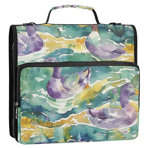 Büroordner mit 3 Ringen, skandinavischer Stil, Enten-Safari-Stil, 3,8 cm, mit Schultergurt und Griff, mehrere Taschen, Dokumenten-Organizer für Mittelschule von tplaotee
