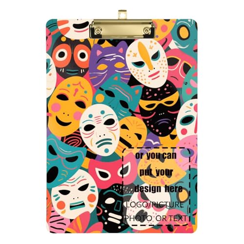 Bunte Cartoon-Masken, Mini-Klemmbrett, Kunststoff, für Lehrer, Portfolio, Klemmbrett, Größe 22,9 x 30,5 cm von tplaotee