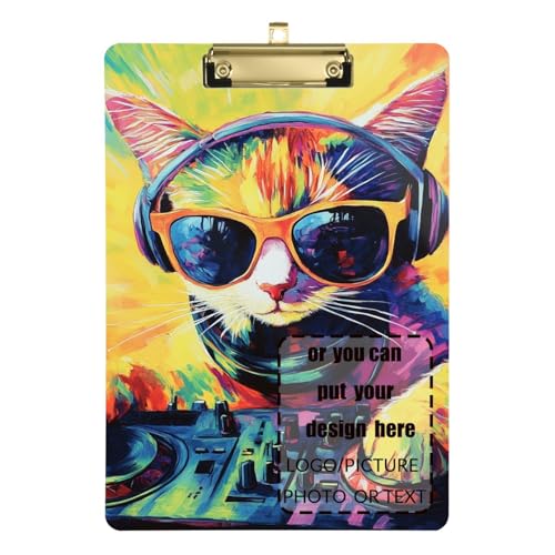 Bunte DJ-Katze mit Plattenspielern, personalisierbares Klemmbrett, unzerbrechlich, wasserdicht, für personalisierte Klemmbretter für Lehrer, Größe 22,9 x 30,5 cm Bunte DJ-Katze mit Plattenspielern, personalisierbares Klemmbrett, unzerbrechlich, wasserdicht, für personalisierte Klemmbretter für Lehrer, Größe 22,9 x 30,5 cm von tplaotee
