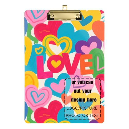 Buntes Cartoon-Herz mit Liebe, personalisierbar, Damen-Klemmbrett, Standard-Loch, für Schüler, Mädchen, Kinder, Lehrer, Klemmbrett, Größe 22,9 x 30,5 cm Buntes Cartoon-Herz mit Liebe, personalisierbar, Damen-Klemmbrett, Standard-Loch, für Schüler, Mädchen, Kinder, Lehrer, Klemmbrett, Größe 22,9 x 30,5 cm von tplaotee
