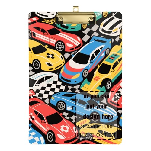 Buntes Cartoon-Rennauto-Klemmbrett, transparent, Kunststoff, wasserdicht, für Lehrer, Muss für Klassenzimmer, Größe 22,9 x 30,5 cm von tplaotee