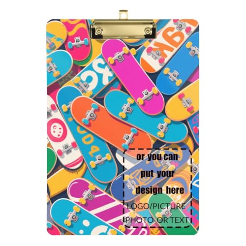 Buntes Cartoon-Skateboard, personalisierbar, Klemmbrett für Jungen, Hartbrett für Klassenzimmer, Zubehör für Lehrer, Grundgröße 22,9 x 30,5 cm von tplaotee