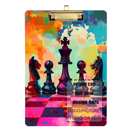 Buntes Schach-Set, Gouache-Malerei, Armee-Klemmbrett, Hartbrett für personalisierte Klemmbretter für Lehrer, Größe 22,9 x 30,5 cm von tplaotee