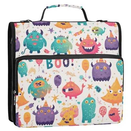 Cartoon Monster Boo 3,8 cm 3-Ringe Büroordner Organizer mit Gurt Laege Kapazität Dokumenten-Organizer für Büro Schule von tplaotee