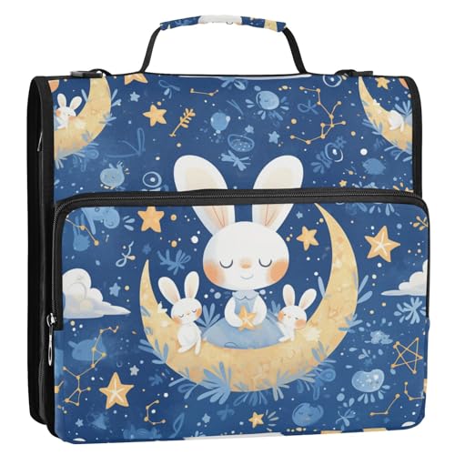 Cartoon-Organizer mit niedlichem blauem Hasen-Motiv, 3 Ringe, Reißverschluss, Organizer mit Gurt, mehrere Taschen, Schulordner für Schule/Büro Cartoon-Organizer mit niedlichem blauem Hasen-Motiv, 3 Ringe, Reißverschluss, Organizer mit Gurt, mehrere Taschen, Schulordner für Schule/Büro von tplaotee