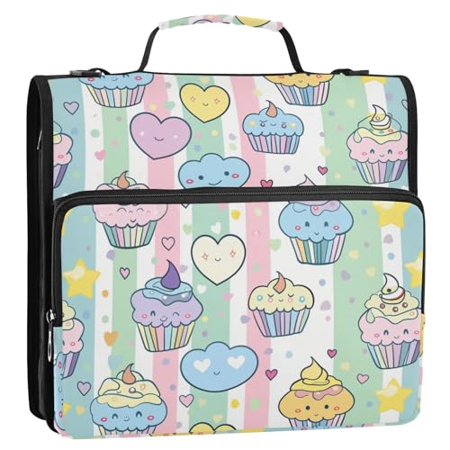 Cartoon-Pastell-Kuchen-Organizer mit 3 Ringen, Organizer mit Griff, mehrere Taschen, tragbar, für Zuhause, Reisen, sichere Aufbewahrungstasche, geeignet für Mittelschule von tplaotee