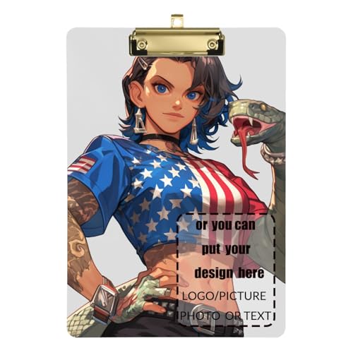 Cartoon Vogel's Snake Cool Woman Warrior Patriotische Farbe Personalisieren Padfolio Klemmbrett Ordner Hartboard für personalisierte Klemmbretter für Lehrer Größe 22,9 x 30,5 cm von tplaotee