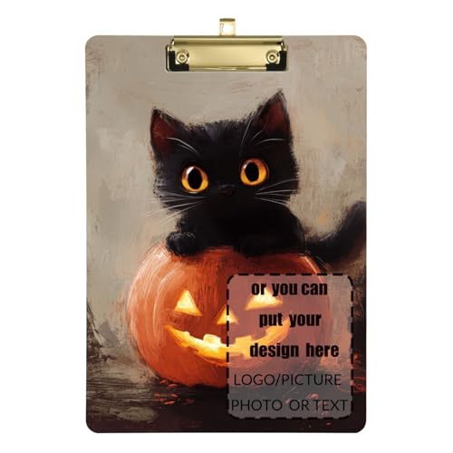 Cartoon-niedliche schwarze Katze, Halloween, personalisierbar, Hardcover-Clipboard, Standardloch für Fußball, LKW-Fahrer, Größe 22,9 x 30,5 cm Cartoon-niedliche schwarze Katze, Halloween, personalisierbar, Hardcover-Clipboard, Standardloch für Fußball, LKW-Fahrer, Größe 22,9 x 30,5 cm von tplaotee