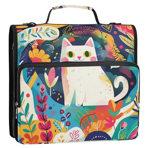 Cat in Garden 3 Ringe Organizer mit Griff, inklusive Reißverschlusstasche, Schulordner, Organizer, geeignet für Mittelschule, 3,8 cm von tplaotee