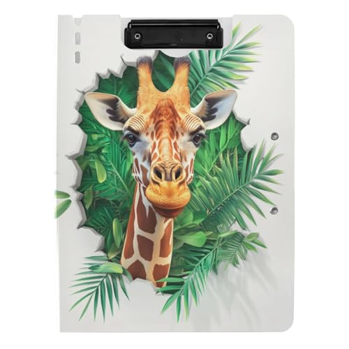 Clipolio Klapp-Klemmbrett, 3D-Loch, weiße Wand, Tier-Giraffe, A4, Doppel-Clips, Stifthalter, Still-Clipboard mit Abdeckung von tplaotee