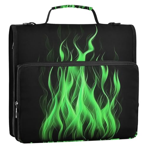 Cool fluoreszierende Flamme schwarz 3 Ringe 3,8 cm Ordner mit extra Taschen mit Schultergurt und Griff Laege Kapazität Dokumententasche für Schule und Büro von tplaotee