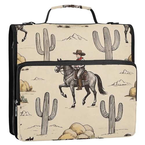 Cowboy Kakteen, Wüste, altmodisch, 3,8 cm, 3-Ring-Organizer, Ordner mit Griff und abnehmbarem Schultergurt, mehrere Taschen, Dokumenten-Organizer, Tasche für Büro, Schule von tplaotee