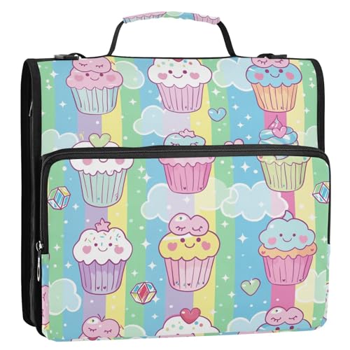 Cupcakes Löffel Cartoon 3,8 cm 3 Ringe Reißverschluss Binder Tasche mit Griff Laege Kapazität Dokumente Dateien Aufbewahrungstasche für Schule/Büro von tplaotee