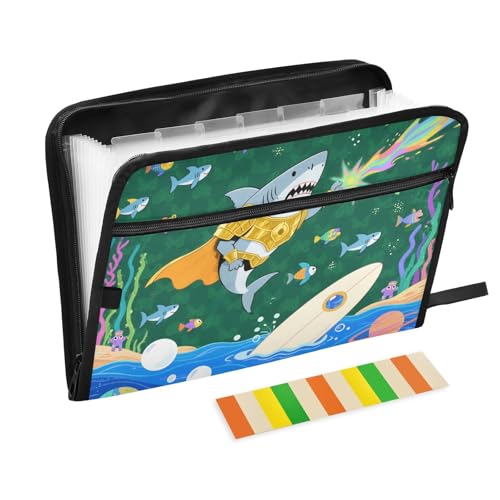 Dokumentenmappe, 13 Taschen, A4, Briefgröße, mit Reißverschluss, für Bürobedarf, Cartoon, lustiger Hai, Carpeta de von tplaotee
