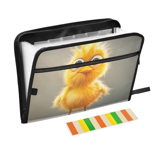 Dokumentenmappe, 13 Taschen, A4, Briefgröße mit Reißverschluss, für Bürobedarf, Cartoon, lustiges Haustier, Huhn, neugierige Expando von tplaotee
