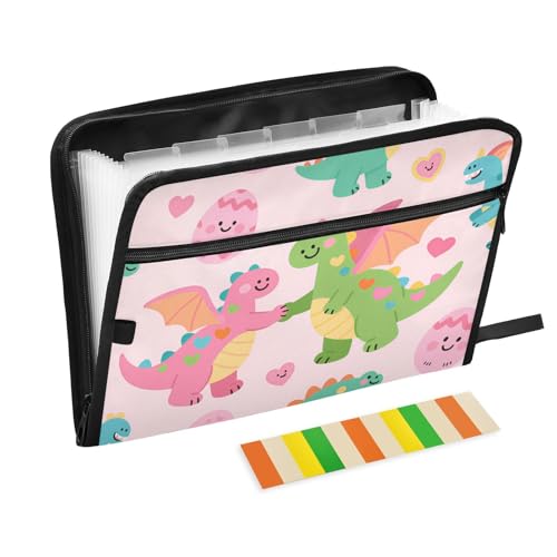 Dokumentenmappe, 13 Taschen, A4, Briefgröße mit Reißverschluss, für Zuhause, Büro, Cartoon-Dinosaurier, Para Guardar Documentos von tplaotee