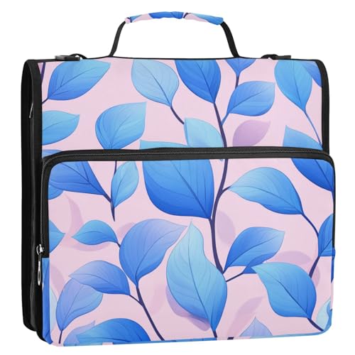 Dokumentenmappe mit blauem Blätter, rosa Hintergrund, 3,8 cm, Reißverschluss mit Griff und abnehmbarem Schultergurt, Dokumentenmappe mit mehreren Taschen, Organizer für Mittelschüler von tplaotee