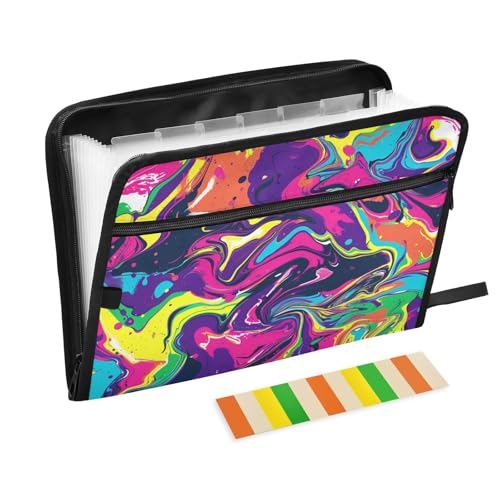 Erweiterbarer Ordner mit Trennblättern, 13 Taschen, A4, Briefgröße mit Reißverschluss, für Zuhause, Büro, Regenbogenfarben, abstraktes Muster, Tintenstil, Carpeta de von tplaotee