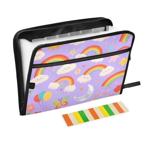 Fächermappe, 13 Fächer, A4, Briefgröße mit Reißverschluss, für Dokumentenaufbewahrung, Cartoon, niedliche Regenbogenblumen, Para Guardar von tplaotee