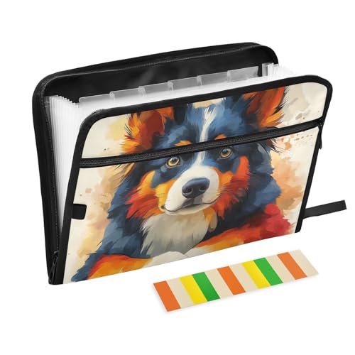 Fächermappe, Akkordeon, 13 Fächer, A4, Briefgröße mit Reißverschluss, für Zuhause, Büro, niedlicher Hund, skandinavischer Stil von tplaotee