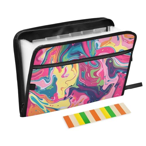 Fächermappe mit 13 Fächern, A4, Briefgröße mit Reißverschluss, für Papiere, Regenbogenfarben, abstraktes Muster, Tintenstil, Para-Guardar von tplaotee