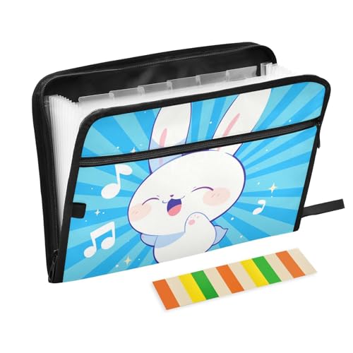 Fächermappe mit 13 Fächern, A4, Briefgröße mit Reißverschluss, für Papiere, blau gestreift, niedlicher Hase, Para Guardar Documentos von tplaotee