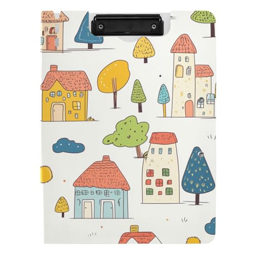 Faltbare Klemmbretter Cartoon Kindisch Bunte Häuser Bäume A4 Klemmbrett mit Ordner Zwei Metallclips Stifthalter Schule Klemmbrett mit Hardcover Faltbare Klemmbretter Cartoon Kindisch Bunte Häuser Bäume A4 Klemmbrett mit Ordner Zwei Metallclips Stifthalter Schule Klemmbrett mit Hardcover von tplaotee