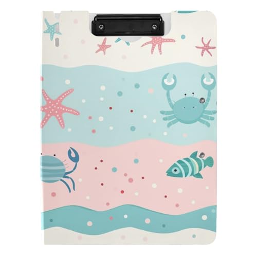 Faltbare Klemmbretter Cartoon Meer Seestern Krabbe Niedlich A4 Klemmbrett Folio Binder Doppelte Metallclips Stifthalter Still-Clipboard mit Abdeckung von tplaotee