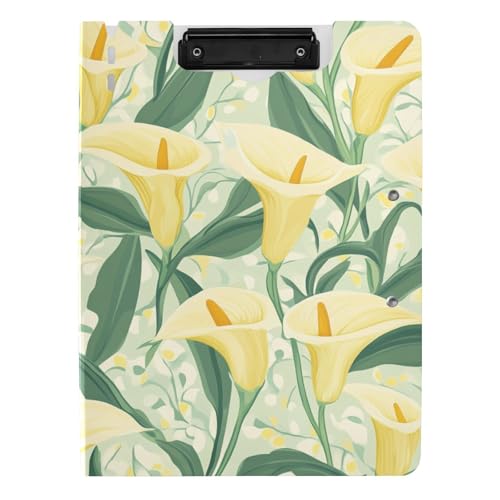 Faltbare Klemmbretter Vintage Gelb Calla Lilie Blumen A4 Klemmbrett Folio Binder Doppelclips Stifthalter Büro Klemmbrett mit Abdeckung von tplaotee