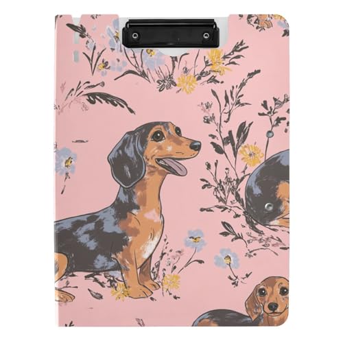 Faltbare Klemmbretter brauner Dackel-Hund, A4-Klemmbrett, Folio-Doppel-Clips, Stifthalter, Still-Clipboard mit Abdeckung von tplaotee