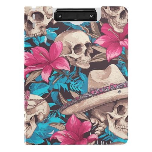 Faltbare Klemmbretter mit menschlichem Totenkopf, Hot Pink, Lilienblumen, A4, Clipfolio, zwei Metall-Clips, Stifthalter, Büro-Klemmbrett mit festem Einband Faltbare Klemmbretter mit menschlichem Totenkopf, Hot Pink, Lilienblumen, A4, Clipfolio, zwei Metall-Clips, Stifthalter, Büro-Klemmbrett mit festem Einband von tplaotee