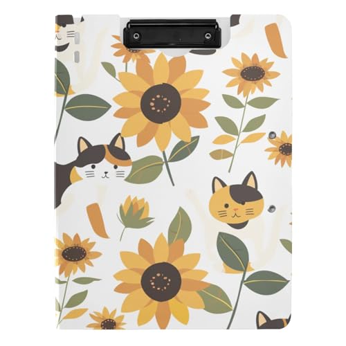 Faltbares Klemmbrett, Cartoon, niedliche gelbe Sonnenblumenkatze, A4-Klemmbrett, Folio-Ordner, horizontale und vertikale Doppel-Clips, Schul-Klemmbrett mit Abdeckung Faltbares Klemmbrett, Cartoon, niedliche gelbe Sonnenblumenkatze, A4-Klemmbrett, Folio-Ordner, horizontale und vertikale Doppel-Clips, Schul-Klemmbrett mit Abdeckung von tplaotee