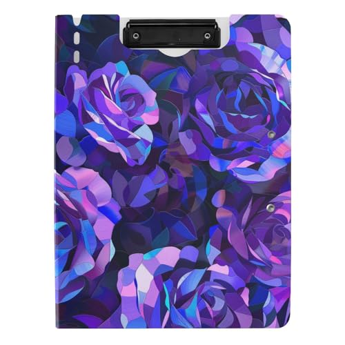 Faltbares Klemmbrett, abstrakte lila und blaue Rosen, A4-Klemmbrett, Folio-Ordner, horizontale und vertikale Doppel-Clips, Büro-Klemmbrett mit Abdeckung Faltbares Klemmbrett, abstrakte lila und blaue Rosen, A4-Klemmbrett, Folio-Ordner, horizontale und vertikale Doppel-Clips, Büro-Klemmbrett mit Abdeckung von tplaotee
