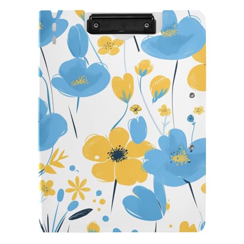 Faltbares Klemmbrett, blaue und gelbe Blumen, A4, Klemmbrett, Folio-Ordner, Doppel-Clips, Stifthalter, Schulklemmbrett mit Abdeckung Faltbares Klemmbrett, blaue und gelbe Blumen, A4, Klemmbrett, Folio-Ordner, Doppel-Clips, Stifthalter, Schulklemmbrett mit Abdeckung von tplaotee