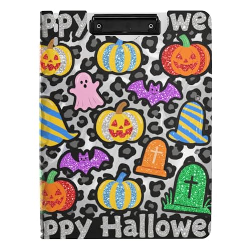 Faltbares Klemmbrett, graues Leopardenmuster, Halloween-Muster, A4-Klemmbrett, Folio, zwei Metall-Clips, Stifthalter, Schul-Klemmbrett mit Abdeckung Faltbares Klemmbrett, graues Leopardenmuster, Halloween-Muster, A4-Klemmbrett, Folio, zwei Metall-Clips, Stifthalter, Schul-Klemmbrett mit Abdeckung von tplaotee